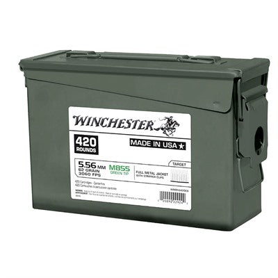 Winchester 5.56x45mm NATO M855 Green Tip Ammo Can Stripper Clips Full Metal Jacket 62 Grain 20/Box