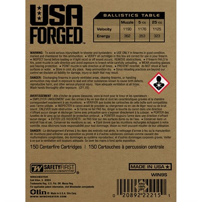 Winchester 9mm Luger / Parabellum USA Forged Full Metal Jacket 115 Grain 150/Box