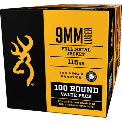 Browning 9mm Luger / Parabellum Training & Practice Value Pack Full Metal Jacket 115 Grain 100/Box