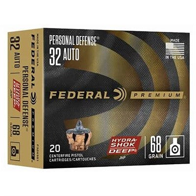 Federal .32 ACP Personal Defense Hydra-Shok Jacketed Hollow Point 68 Grain 20/Box