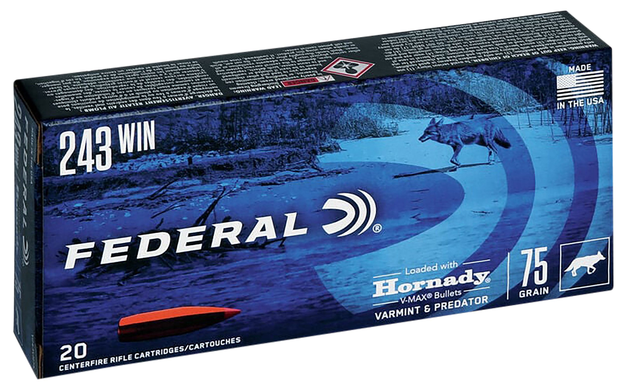 Federal .243 Winchester Varmint & Predator Hornady V-Max 75 Grain 20/Box