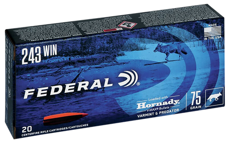 Federal .243 Winchester Varmint & Predator Hornady V-Max 75 Grain 20/Box