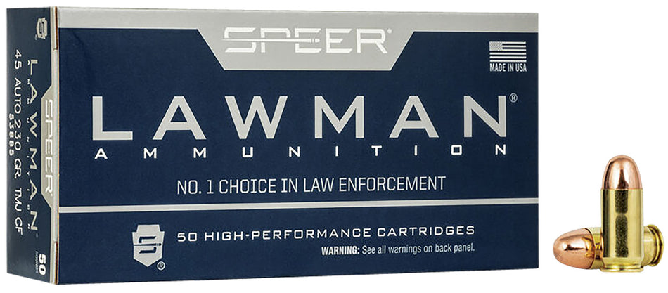 Speer 53885 Lawman Training Clean-Fire Total Metal Jacket Round Nose 230 Grain .45 ACP 50 Per Box – 1000/Case