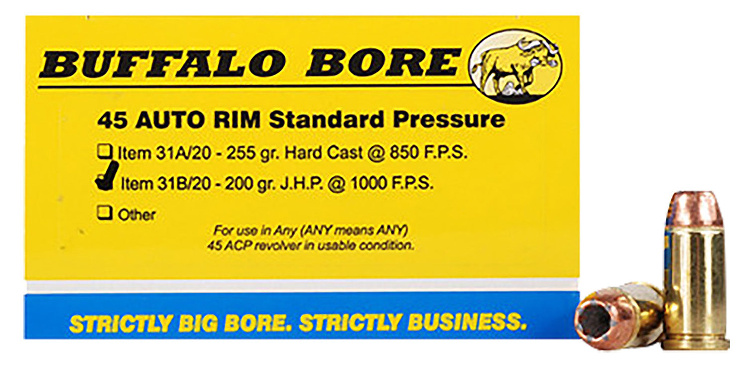 Buffalo Bore .45 Auto Rim Standard Pressure Jacketed Hollow Point 200 Grain 20/Box