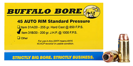 Buffalo Bore .45 Auto Rim Standard Pressure Jacketed Hollow Point 200 Grain 20/Box