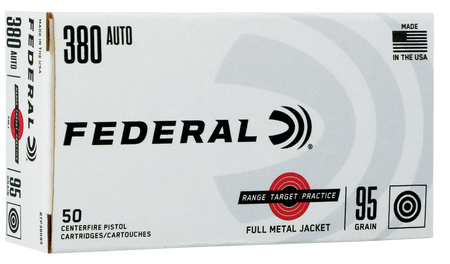 Federal RTP38095 Range and Target 380 ACP 95 gr FMJ 50 Per Box – 1000/Case