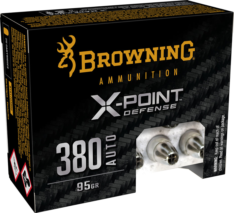 Browning .380 ACP/Auto X-Point Jacketed Hollow Point
Hollow Point 95 Grain 20/Box